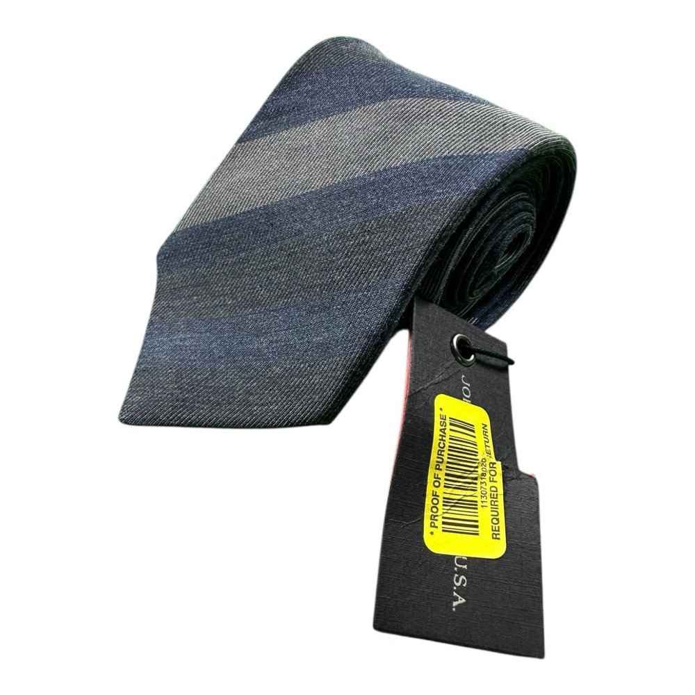 John Varvatos Blue Gray Striped Silk Blend Men’s Tie 3 Inch Width NWT Italy